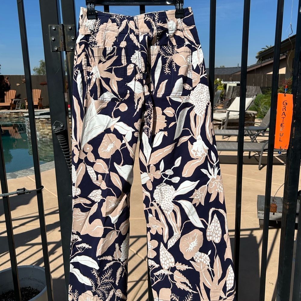 Anthropologie Blue and Cream Wide Leg Pants
